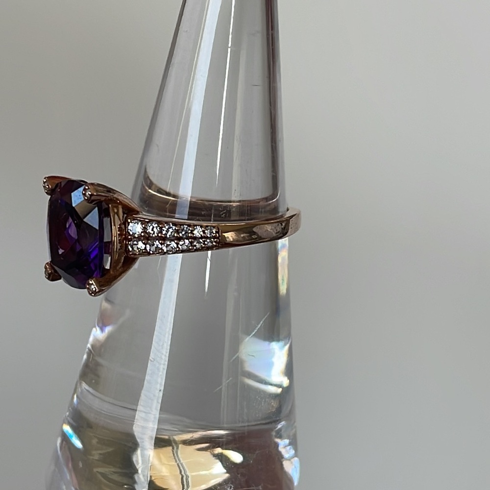 3 ct.Amethyst Cushion Cut Round Ring 6 1/2 - Picture 14 of 16